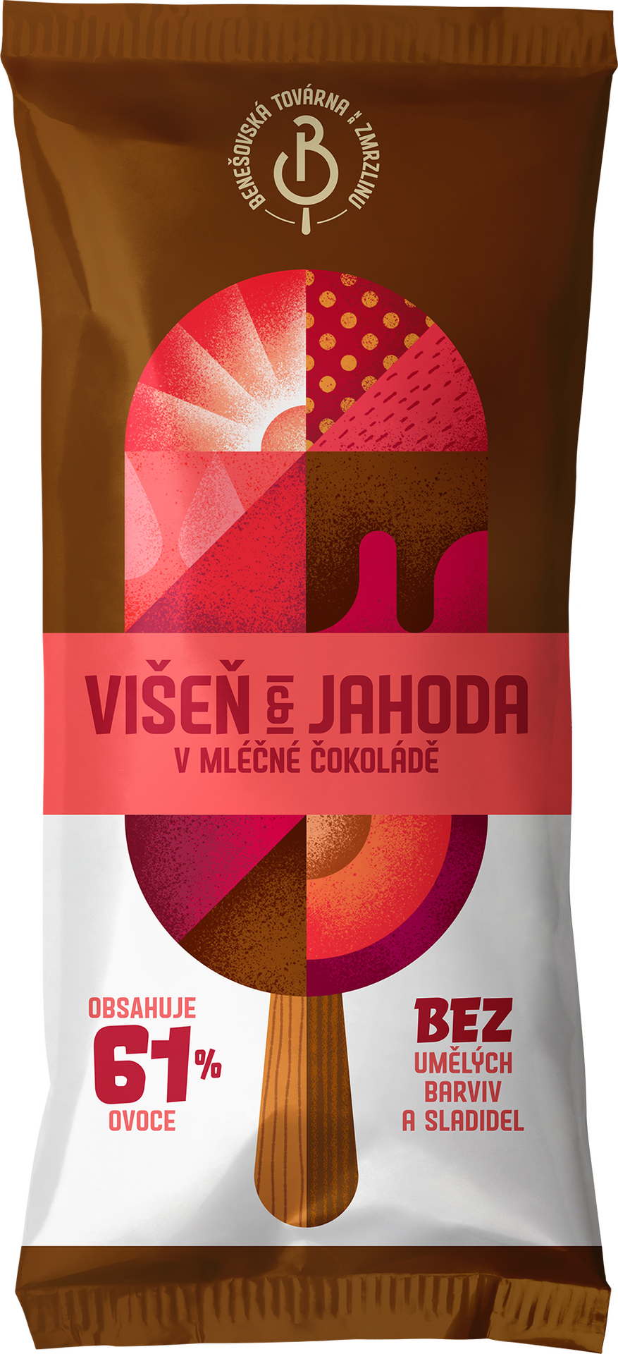 Benešovská továrna na zmrzlinu Sorbet Višeň & jahoda v mléčné čokoládě, nanuk