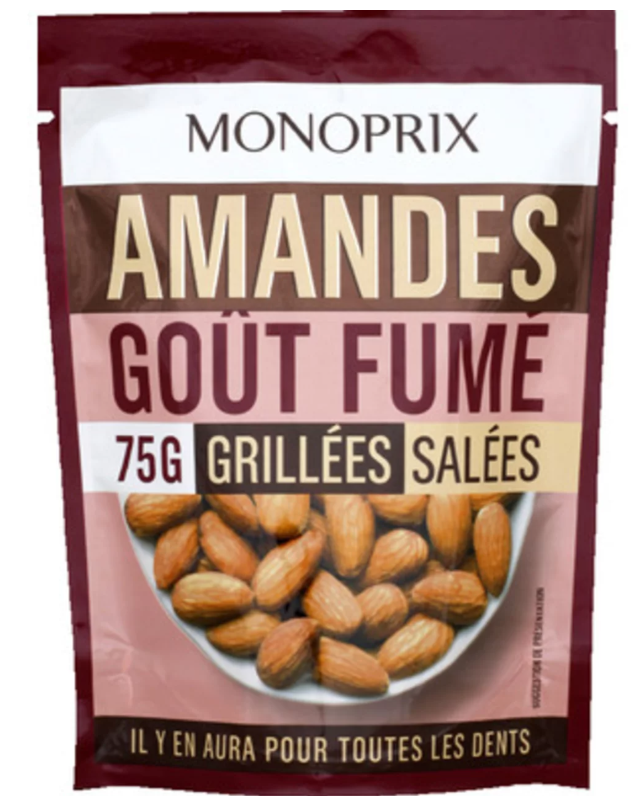Monoprix Pražené a solené mandle uzené