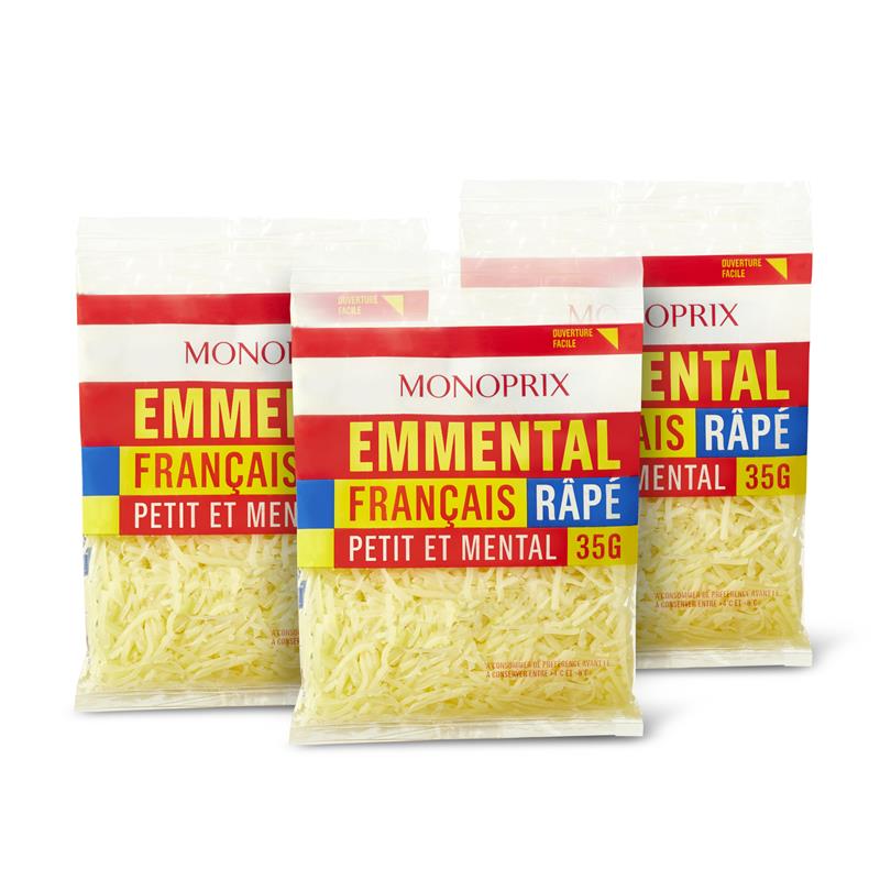 Monoprix Strouhaný ementál, 3x35g