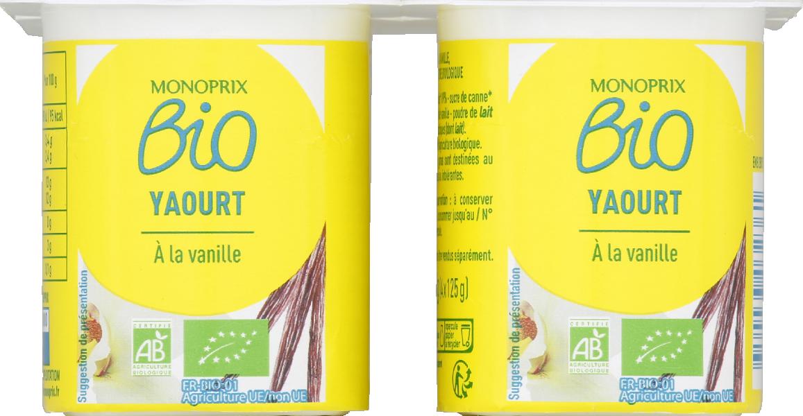 Monoprix Biologique Bio jogurt s vanilkovou příchutí 4x125g