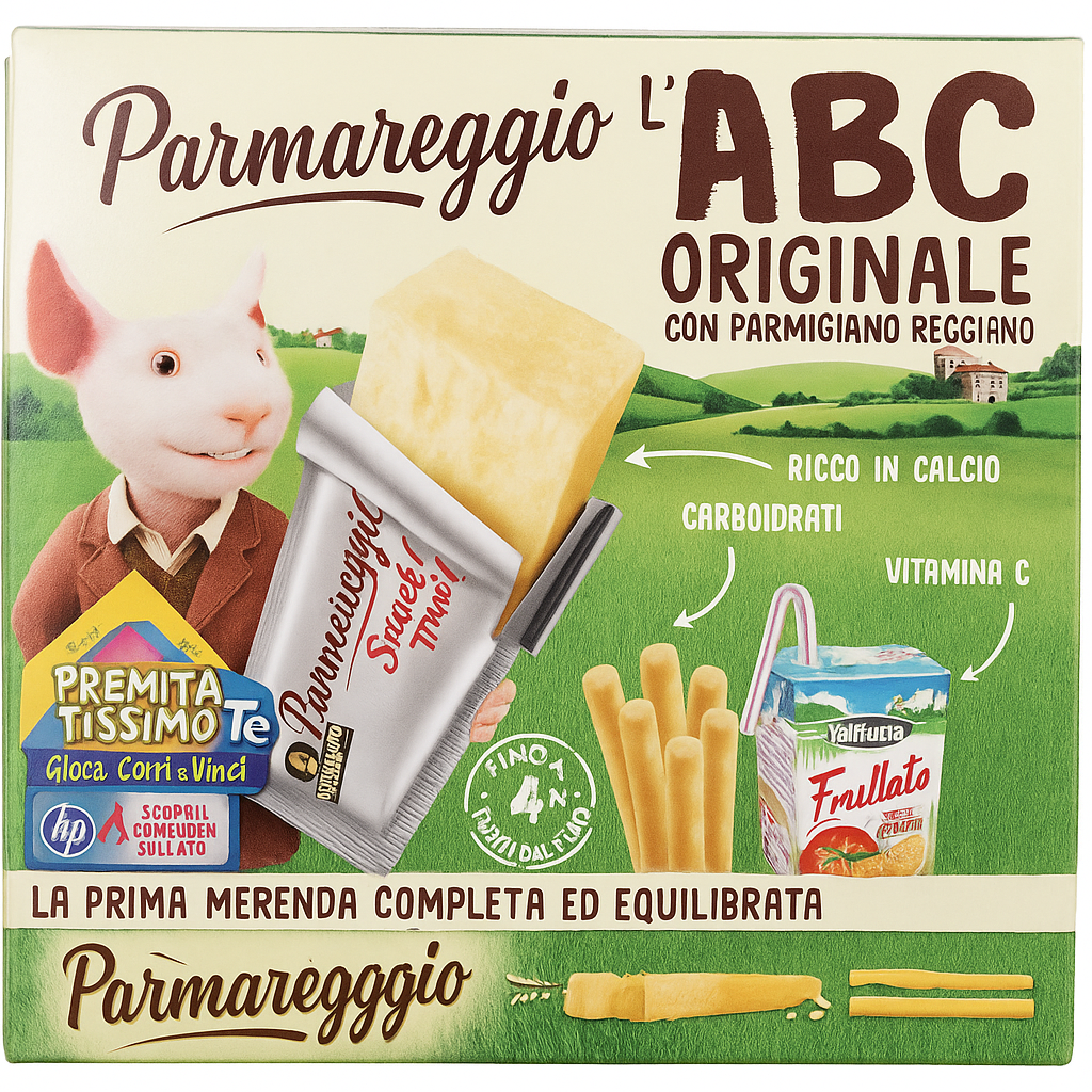 Parmareggio Svačinka sýr parmigiano, cracker a ovocný nápoj