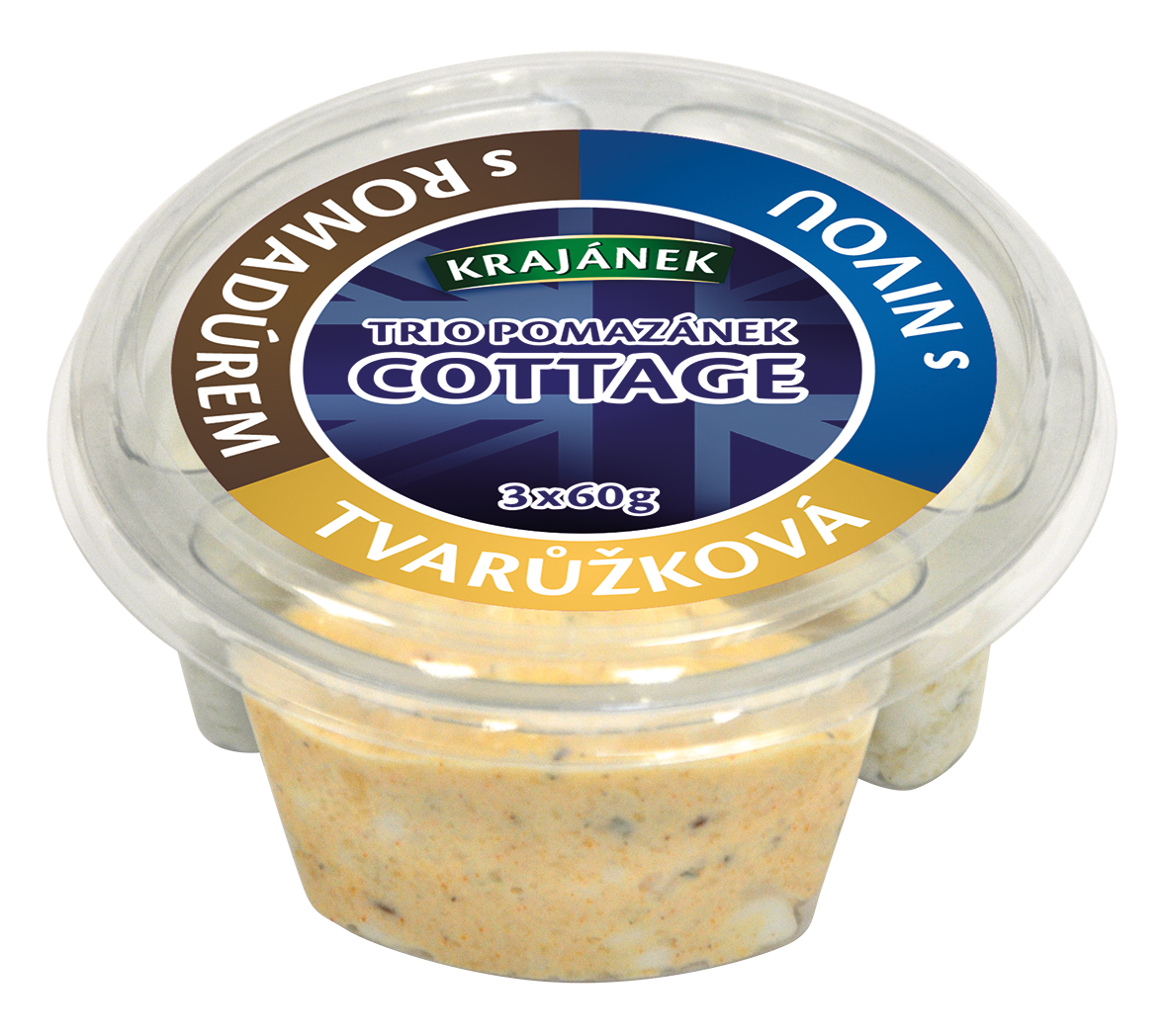 Krajánek TRIO pomazánek cottage sýrový mix (s romadurem, s nivou, tvarůžková), 3x60g