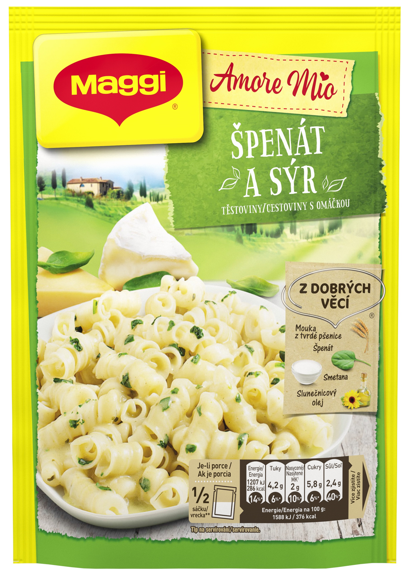 Maggi Amore Mio Špenát a sýr těstoviny s omáčkou sáček