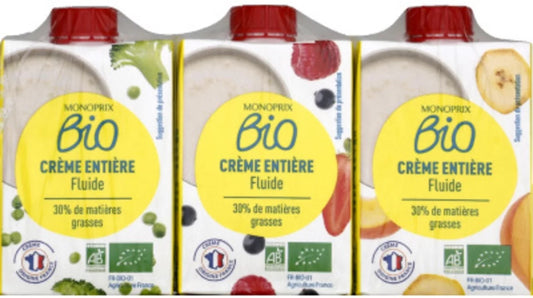 Monoprix BIO Smetana 30% UHT (3x 200 ml)