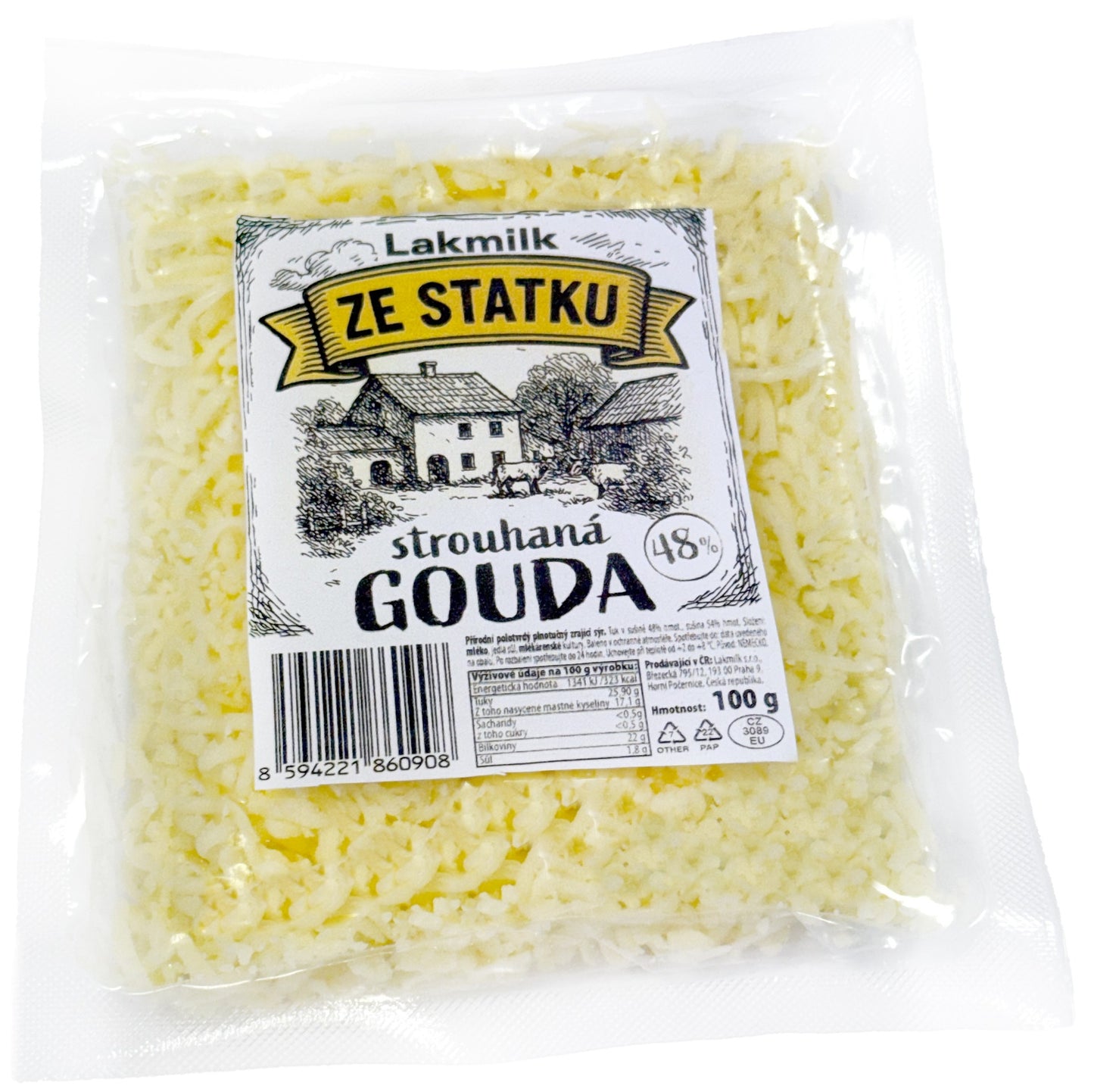 Lakmilk Gouda 48%, strouhaná