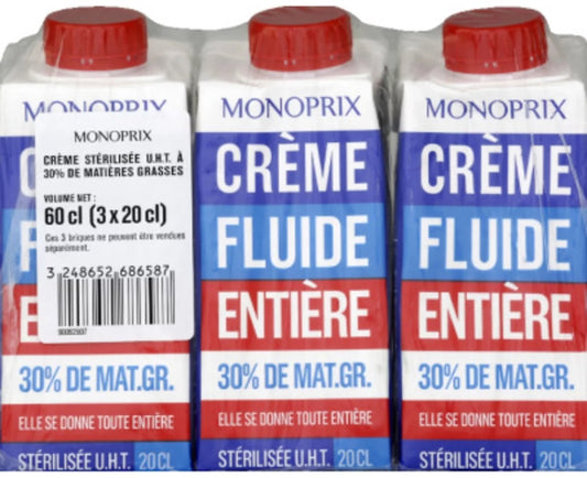 Monoprix Smetana 30% MG (3x 200 ml)