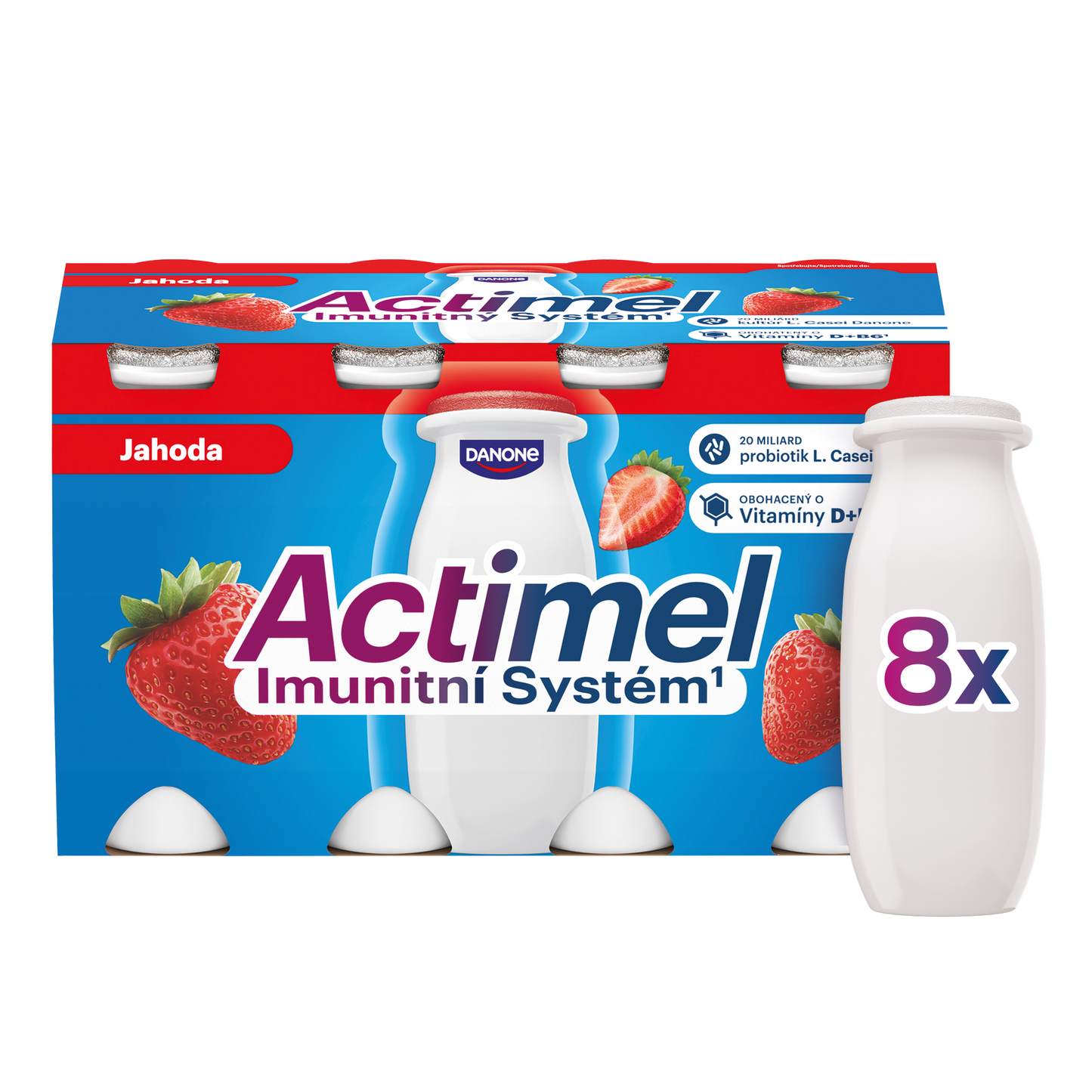 Actimel Probiotický jogurtový nápoj s vitamíny jahoda 8x100g
