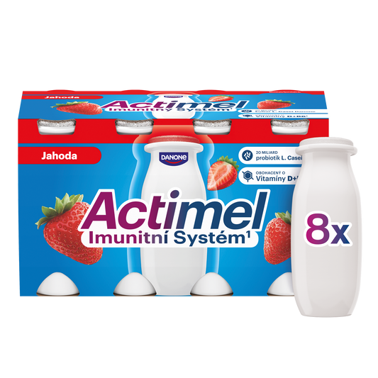 Actimel Probiotický jogurtový nápoj s vitamíny jahoda 8x100g
