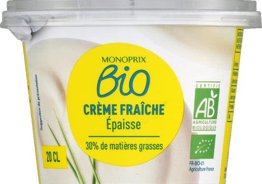 Monoprix Biologique BIO Creme fraiche, 30% tuku