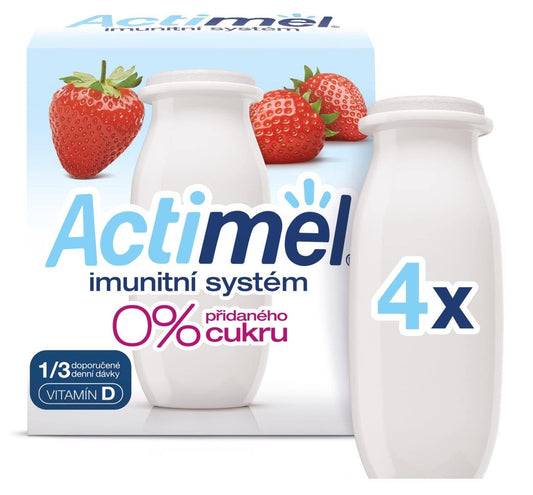 Actimel Probiotický jogurtový nápoj s vitamíny a 0% přidaného cukru jahoda 4x100g