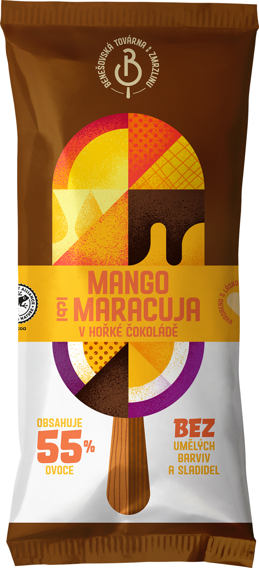 Benešovská továrna na zmrzlinu Sorbet Mango & maracuja v hořké čokoládě, nanuk