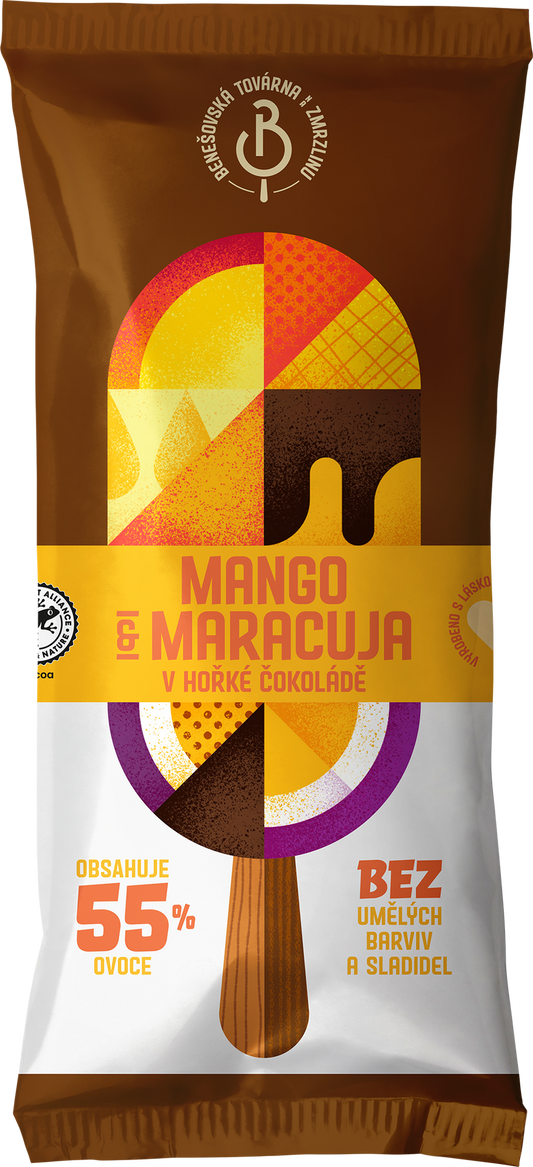 Benešovská továrna na zmrzlinu Sorbet Mango & maracuja v hořké čokoládě, nanuk